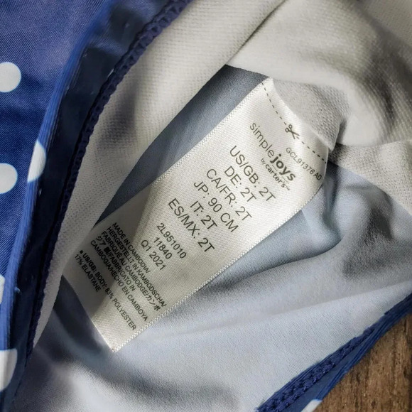 Simple Joys by Carter's Size 2T Blue and White Polka Dot Girl's Rash Guard - Picture 3 of 6